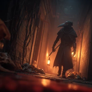 A highly detailed, cinematic horror scene of a tall, emaciated p...