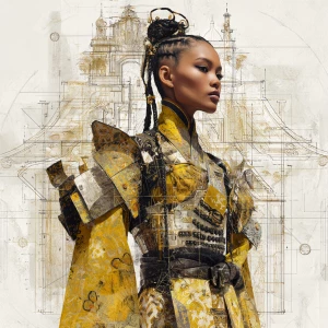 A surreal digital portrait of a powerful Afro-futuristic female...