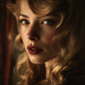 Create a close-up portrait of a person inspired by a blonde actr...