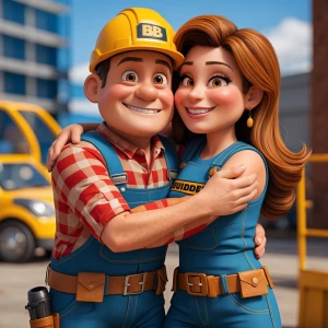 Bob the Builder and Wendy the Builder Hugging
