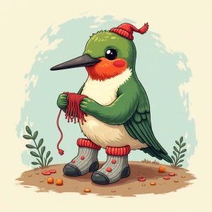 Cartoon hummingbird knitting fuzzy socks