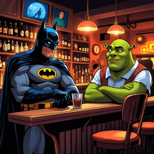 Batman and capibara ganster and shrek and rayo mqueen togetherin...