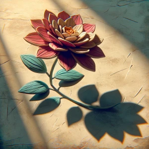 Generate an image depicting a fragile clay flower elegantly bloo...