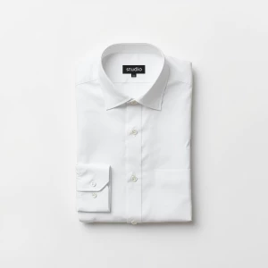 Produce an elegant flat lay image featuring a basic white shirt...