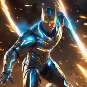 Rise (EN):
"Android superhero, humanoid male with metallic skin...