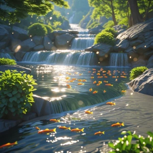 Peaceful waterfalls with a gently flowing river from a mountain....