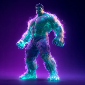 fractal incredible hulk, glowing green neon colors, purple backg...
