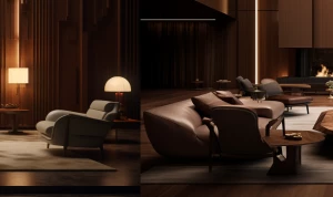luxurious modern lounge interior, throne room remix, central ove...