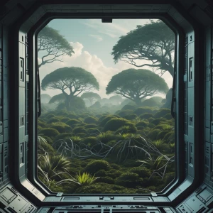 Create an image portraying the perspective from within an open r...