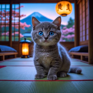 close-up adorable gray british shorthair kitten with big bright...