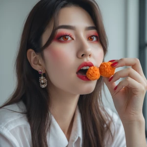 Que aya una chica coreana con ojos rojos comiendo hongos de colo...