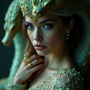 In the center of the photograph, a nebulous glamorous gorgon eme...