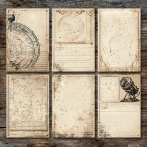 Print-ready vintage ephemera sheet with 6 coordinated shabby-chi...