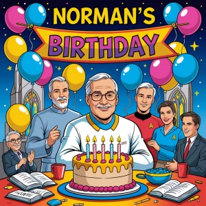 It's Norman's birthday on December 27th! Imagine a vibrant comic...