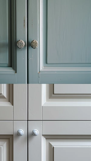 one kitchen cabinet door with slightly dull paint and minor disc...