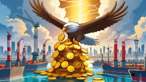 Bold animated cartoon decision moment, Sheikh pouring oil money...