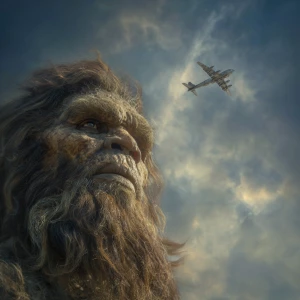 A humanoid looking hair covered Sasquatch with scraggly brown ha...