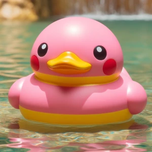 A cute pink and yellow rubber duck resembling kirby