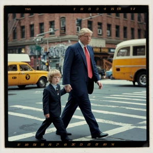 {Donald Trump|the real estate mogul} caught in a {grainy|slightl...