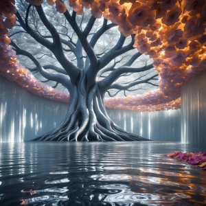 The Silver Root Room: At the heart of the chamber rises a magnif...