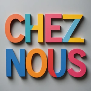 scrapbook letters spelling out "CHEZ NOUS" 
use different colou...