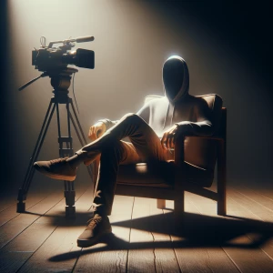 A person sitting comfortably with their legs stretched out in a...