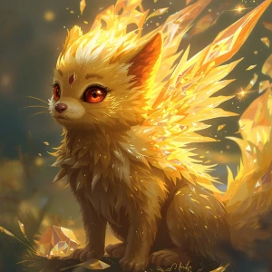 A gleaming solar immaculate familiar, a mystical creature with g...