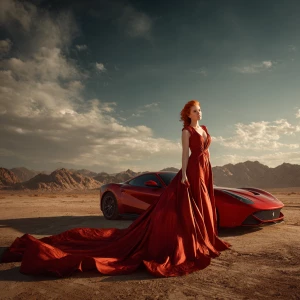 Create a stunning full-body portrait of a beautiful redhead wear...