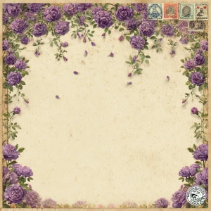 Victorian Mauve Rose Journal Page (Unlined, Top Garland Border)...
