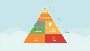 Create a simple and colorful background design for a food pyrami...