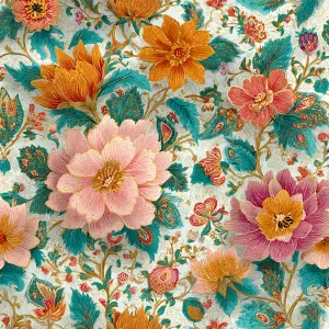 flat printable background paper, boho summer floral pattern with...