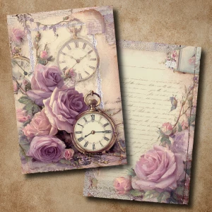 Victorian Mauve Rose Journaling Cards – 2 Large Cards (Pocket Wa...