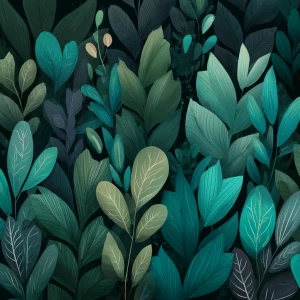 Create a dark green background made of plants and leaves with va...