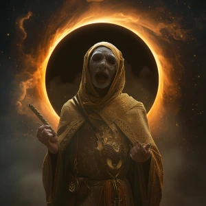 In the midst of a mystical eclipse, a peculiar figure clad in in...