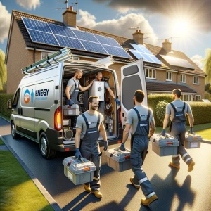 H&R Energy technicians wearing branded uniforms unload equipment...