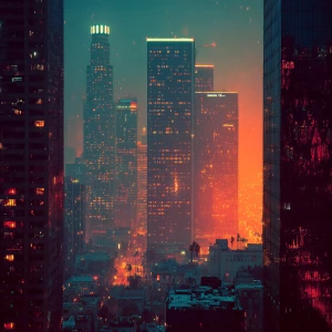 Generator image of Los Angeles downtown by the future cyberpunk...