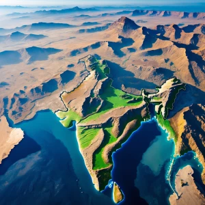 "High-resolution aerial photograph of India showcasing diverse l...