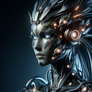 dark art,female humanoid with cybernetic dragon parts, hybridcyb...