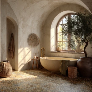 Create a realistic image of a luxurious bathroom inside a Medite...