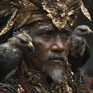 Make a shaman with birds in nusantara