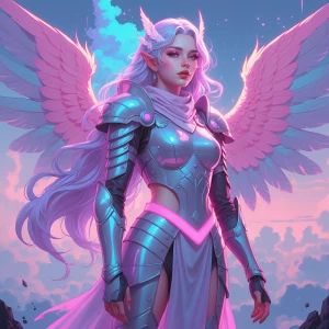 In a hazy, neon-lit dreamscape, a vaporwave-inspired fantastical...