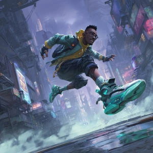 Create a detailed scene featuring a highly agile and fit Nigeria...