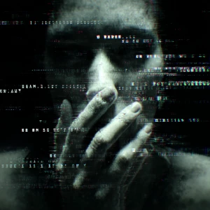 a state-sponsored message with glitch effects, subliminal text,...