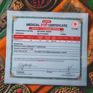 Create medical certificate for 31 days due to typhiod fever with...