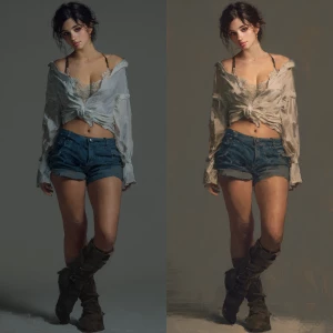 Generate a new version of the image with fewer clothes on the pe...