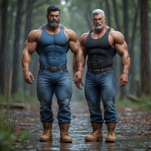 Men bodybuilders John has black-silver hair and beard he is wear...