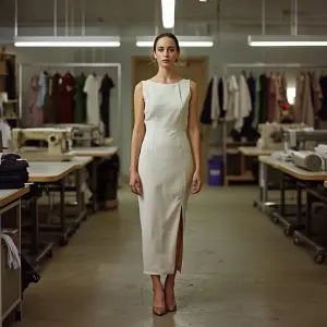 full body photo of a woman wearing a simple elegant dress, outfi...