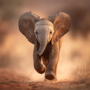 A baby African elephant named Ember, running joyfully toward the...