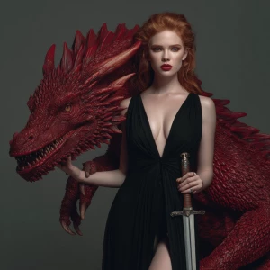 Stunning redhead supermodel in black gown leads a razor sharp re...