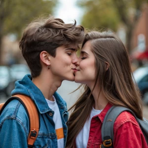 Teenager couple kissing